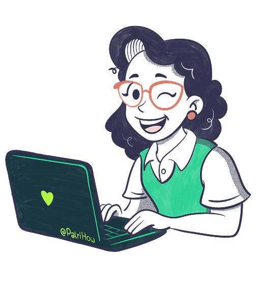 Illustration de Patricia Bravo travaillant sur son laptop